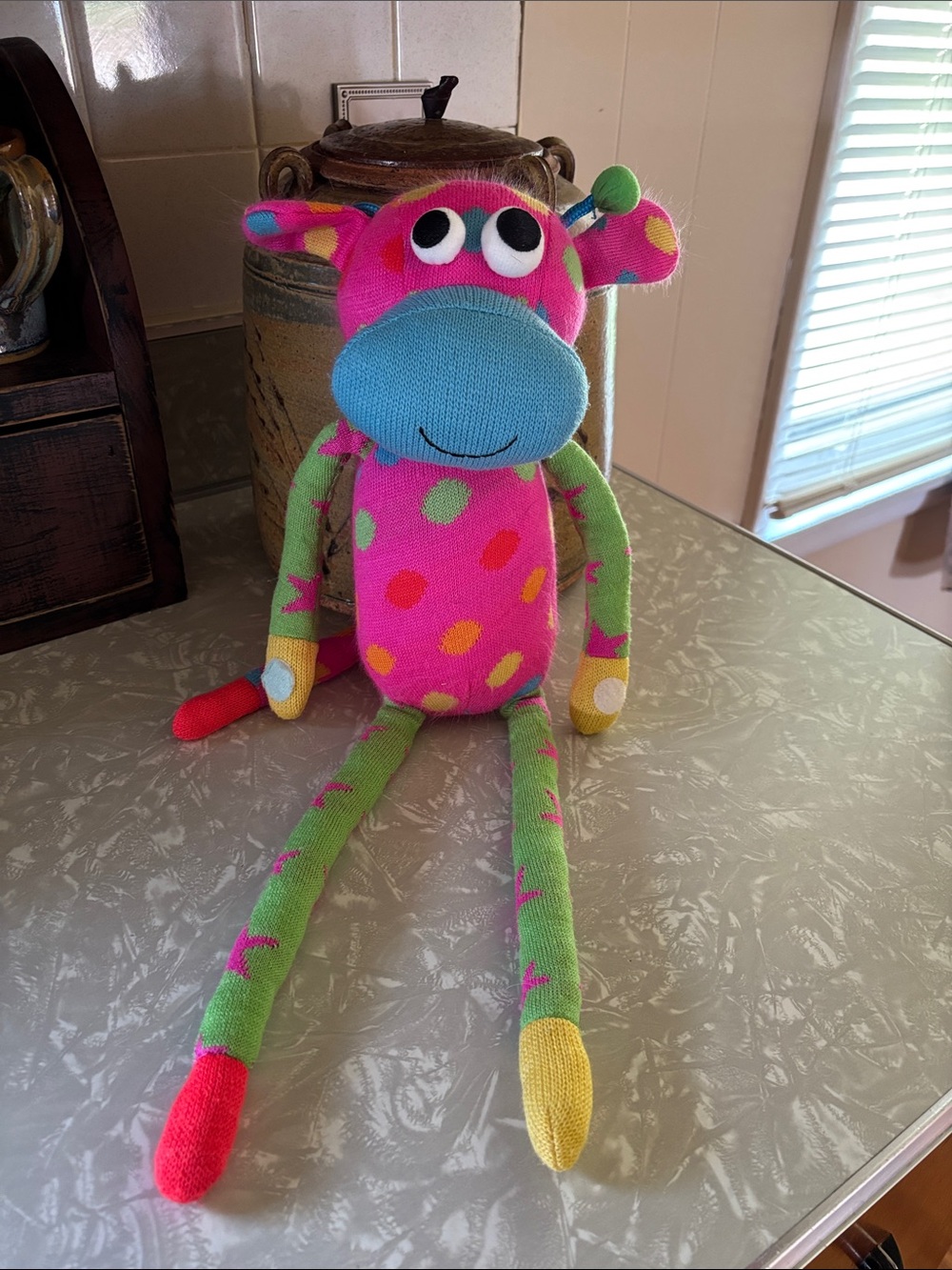 Plush Polka-Dot Monkey Toy - Pink & Green